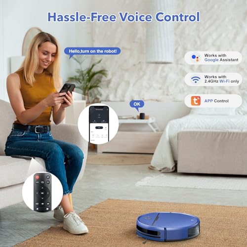 2 in 1 Mopping and Vacuuming Robot, Robot Vacuum and Mop Combo Compatible with WiFi/App, Robotic Vacuum Cleaner Self-Charging, Slim, Ideal for Pet Family, Hard Floor, Hair, Low Pile Carpet