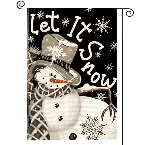 AVOIN colorlife Let It Snow Snowflake Snowman Christmas Garden Flag 12x18 Inch Double Sided, Black Winter Holiday Yard Outdoor Decorative Flag
