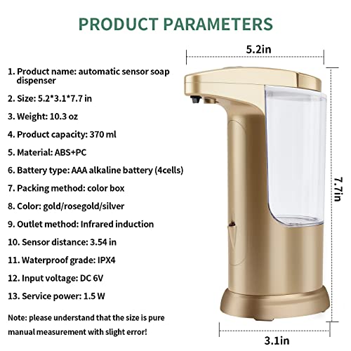 Automatic Soap Dispenser Touchless Sensor - Electric Liquid Soap Dispenser Touch Free with Adjustable Volume Switches for Kitchen Bathroom Countertop Shower Hotel