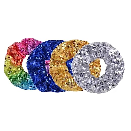 PNEIFON 4 Pack Hair Scrunchies, Sequin Scrunchies Elastic Stretch Sparkly Glitter Fashion Scrunchie Hair Tie Ponytail Holders Bun Cover for Girls and Women (style1)