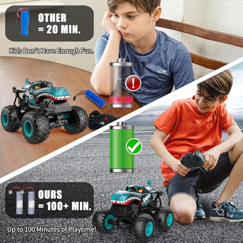 Monster Truck Toys, 2.4Ghz RC Monster Trucks for Boys, 1:20 Dinosaur RC Cars with Light & Music, Remote Control Truck with Stunt, 360° Spin, Walk Upright& Drift, Remote Control Car for Boys 4-7