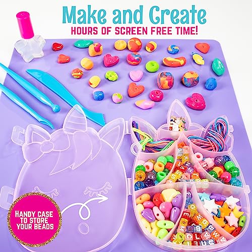 GirlZone Unicorn Charms and Clay Bracelet Kit, Bracelet Making Kit for Girls with Unicorn Charms, Air Dry Clay, Gift Idea & Charm Bracelet Making Kit
