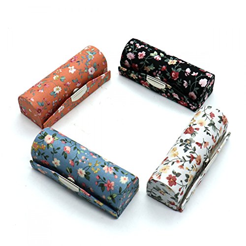 SenseYo 4 Pcs Ladies Floral Lipstick Case Holder with Mirror, Cosmetic Storage Kit Makeup Travel Cases Organizer Bag for Purse
