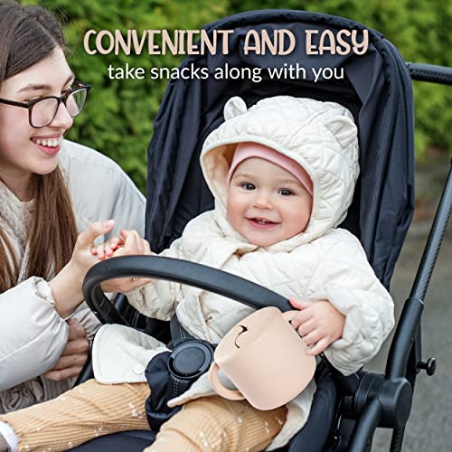 blinc Snack Cups for Toddlers - No Spill Silicone Snack Cup - Non Spillable Baby Food Containers - Cereal Snack Containers for Kids, Baby Essentials (Blush & Rose (2 Pack))