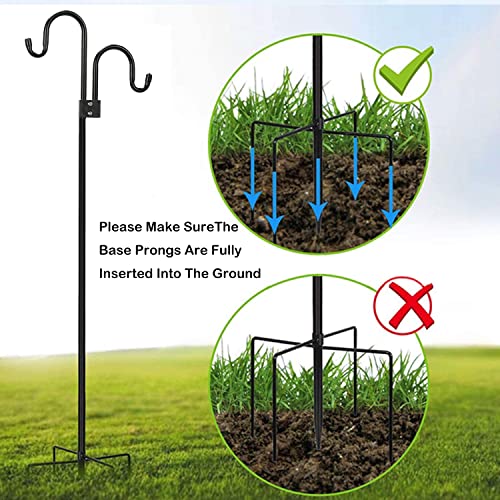 Double Shepherds Hooks For Outdoor 76 Inch, Heavy Duty Metal Bird Feeder Pole Stand With 5 Base Prongs, 28.5 To 76 Inch Adjustable Garden Holder For Hanging Plant, Wind Chimes, Wedding Garden Etc
