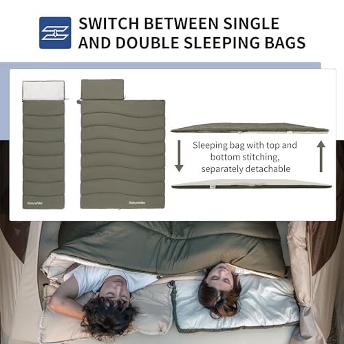 Naturehike Camping Sleeping Bag,Spliceable Double Sleeping Bag for Adults&Kids, Cold&Warm Weather, Lightweight, Waterproof, Sleep Bag, LD150 Black