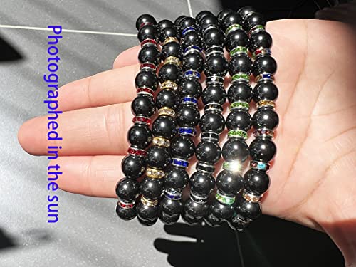 Magnetic Hematite Bracelet For Men And Women,8MM,Magnetic Bracelets With Rhinestones,Improve Sleep, Anti-Static,(Gold Zirconia,8MM)