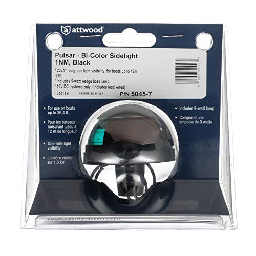 Attwood 5045-7 Bi-Color Combination 1-Mile Sidelights — Deck Mount — for Boats Up to 39.4 Feet, 7-Inch Hard Wire Lead, Black Housing