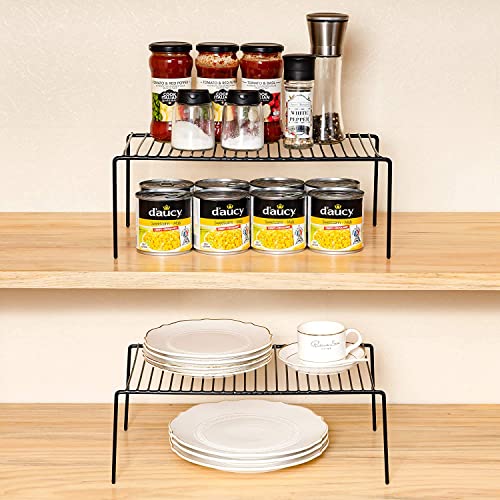 GEDLIRE Kitchen Cabinet Organizer Shelf Rack Set of 2, Medium (13 x 9.4 inch) Metal Freezer Organizer Wire Shelves, Plate Dish Storage Rack for Cabinets, Counter, Cupboard, Pantry Organization, Black