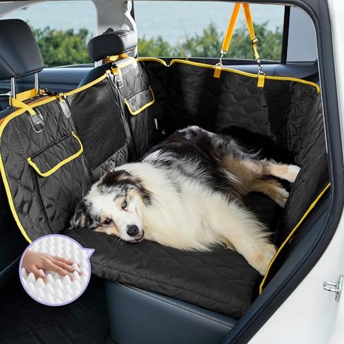 Lesure Dog Car Seat Cover for Back Seat with Hard Bottom, Pet Back Seat Extender with Supportive Egg Crate Foam, Waterproof Non-Slip Dog Hammock for Car, Truck, SUV, Black