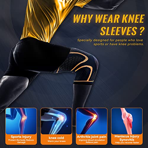 Copper Knee Braces for Men and Women (2 pack) -Copper Compression Knee Sleeve Knee Supports for Knee Pain, Arthritis, Sports and Recovery Support (Small)