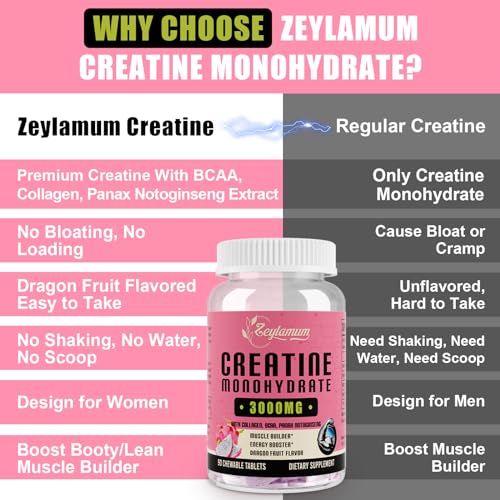 Creatine Monohydrate for Women, Creatine Supplement 3000 MG, with Hydrolyzed Collagen, BCAA, for Muscle Builder & Strength, Energy Boost, Faster recovery, Vegan, Non-GMO, Sugar Free, 30 Servings
