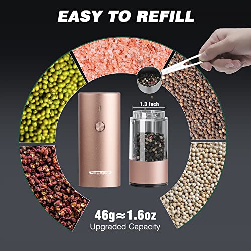 Rechargeable Electric Salt and Pepper Grinder Set - Stainless Steel, with USB Type-C Cable, LED Lights, Automatic Modern Electric Pepper Mill, 2 Adjustable Coarseness Mills, One Hand Operation