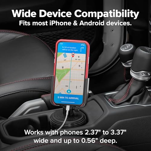 WeatherTech CupFone, Universal Cup Holder Phone Mount for Cars – Adjustable & Secure Fit with Open Access for Charging – Compatible with iPhone, Android - Metal Knobs, Black