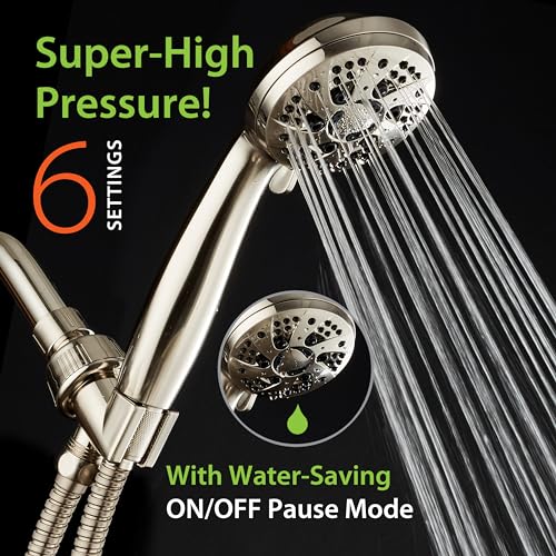 AquaDance For California High Pressure 6-Setting Full Brushed Nickel Face Handheld Shower with Hose for Ultimate Shower Experience! Officially Tested to Meet Strict US Quality & Performance Standards!