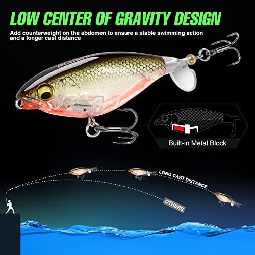 Fishing Lure Set Bass with Topwater Floating Rotating Tail Artificial Hard Bait Fishing Lures with Box/Swimbaits Slow Sinking Hard Lure Fishing Tackle Kits Lifelike…