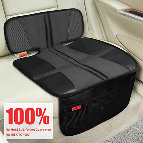 Kaiphy Car Seat Protector - Seat Protection Mat - Thick Padding - Durable, Waterproof Fabric, Leather Reinforced Corners & 3 Pockets for Handy Storage (2 Pack) Black