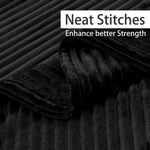 Geniospin Throw Blanket, 280GSM Extra Soft Lightweight Blanket with Strip, Plush Fuzzy Cozy Blankets and Throws for Couch, Bed, Sofa Cozy, Warm and Breathable (White and Black, 60x80 inches)