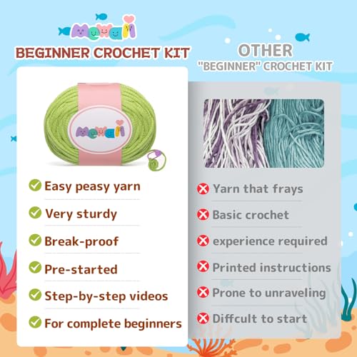 Mewaii Crochet Kit for Beginners, Crochet Animal Kit with Step-by-Step Video Tutorial, Learn to Crochet Starter Kit with 40%+ Tape Yarn, DIY Crochet Gifts for Kids Adults (Three Pack Turtles)