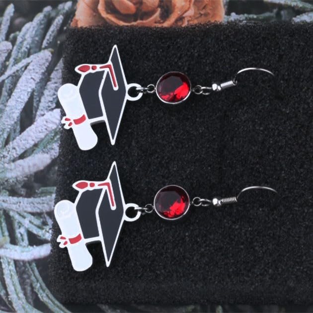 WKXZMTR Graduation Cap Charm with Red Birthstone Earrings Cute College Graduation Gifts Congrats Grad Gifts Friendship Gifts (Graduation Cap Ear 1)