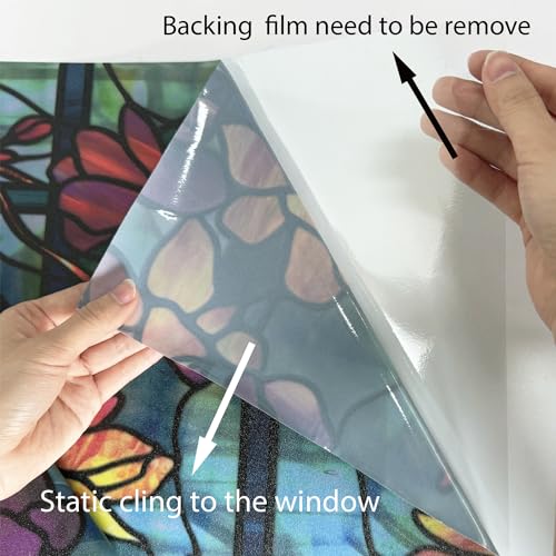 funlife Stained Glass Window Film, Double-Sided Thickened Static Cling Window Films, Non-Adhesive Glass Window Decals Decor for Door Window, 17.7"x118", Blue Cobblestones