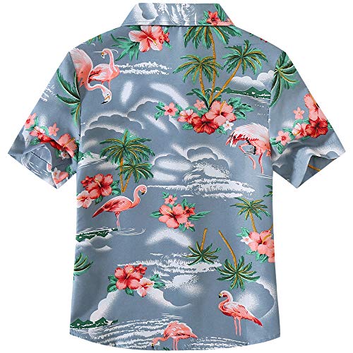 SSLR Big Girls Hawaiian Shirt Beach Tropical Summer Casual Short Sleeve Button Down Shirt (Small, Blue)