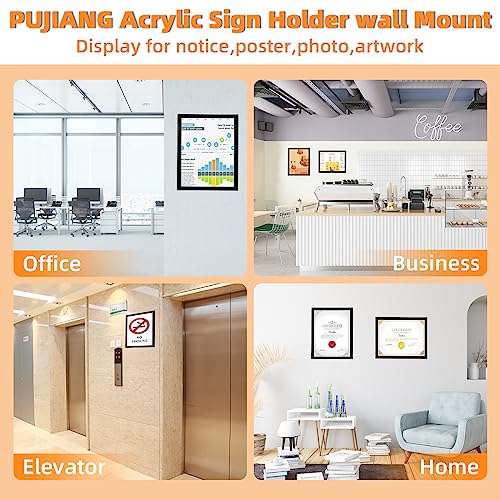 PUJIANG 3Pack Acrylic Sign Holder 8.5x11 Wall Mount,Clear Wall Sign Holder with Tape,Horizontal & Vertical Display,Plastic Sign Holder for Wall Door Glass Window Fridge-No Drilling