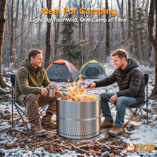 HGD 20 inch Smokeless Firepit Outdoor, Portable Smokeless Fire Pit for Camping with Travel Bag, Stainless Steel Wood Burning Stove for Backyard & Patio, Easy Setup & Compact Storage