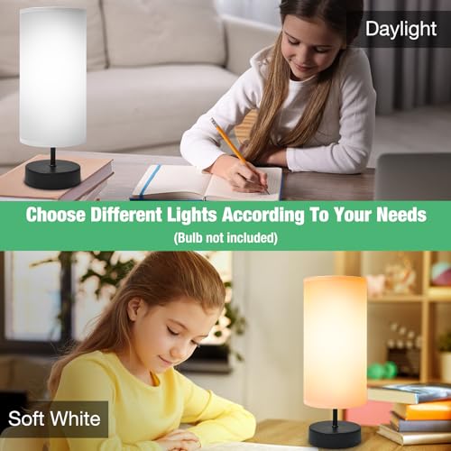 DEGNJU Small Lamp for Bedroom, Bedside Lamps for Night Stands, Mini Minimalist Table Lamp with Round Gray Fabric Shade, 9 Inch Desk Reading Lamp for Dorm Room Living Room Office Room, 2 Pack