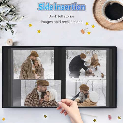 popotop Photo Album 4x6 200 Pockets Photo with Label, Linen Hardcover Photo Albums for Wedding Gifts Baby Memory Travel Anniversary Brithday School, Picture Book with Horizontal & Vertical Photos