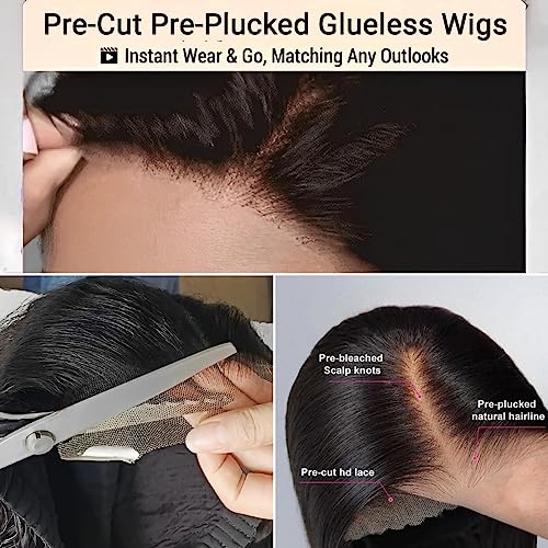 FACMOOD Wear and Go Glueless Bob Wig Human Hair, 6x4 Pre-Cut HD Lace Front Kinky Curly Glueless Wigs Pre-Plucked, Transparent Lace Closure Wigs for Women 180% Density 10 inch