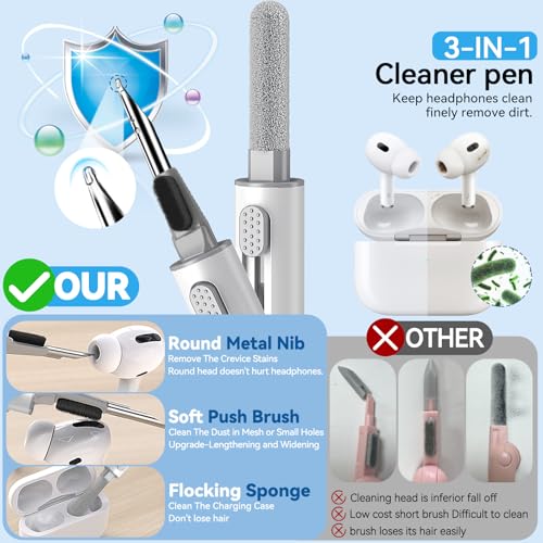 Pohgelan Compatible with AirPods Pro 2nd/1st Generation Replacement Ear Tips,with Noise Reduction Hole & Built-in dust Guard Screen,for USB-C Charging Case with Cleaner kit -4 Pairs (Large)-Whiite