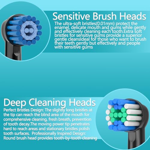 KHBD 16 Pack Replacement Heads for Oral B Braun- Includes 4 Sensitive Brush, 4 Precision Brush, 4 Deep Cleaning, 4 Floss Cleaning Toothbrush Heads Black