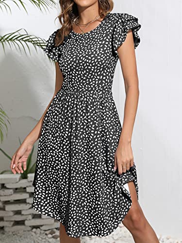 YATHON Summer Dresses for Women 2024 Floral Knee Length High Low Hem Dress with Pocket (YT231-Blue White F 03,S)