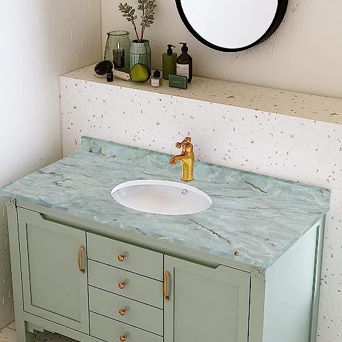 Yancorp Green White Contact Paper Removable Wallpaper Peel and Stick Countertops Waterproof Marble Wallpaper Self-Adhesive Peel and Stick Backsplash for Cabinets Kitchen