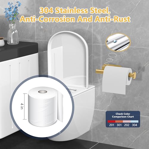 WYSE Self Adhesive Toilet Paper Holder,Brass Gold, Stick on Tissue Paper Holder for Bathroom,Wall Mount Toilet Paper Roll Holders,SUS304 Stainless Steel Toilet Roll Holder