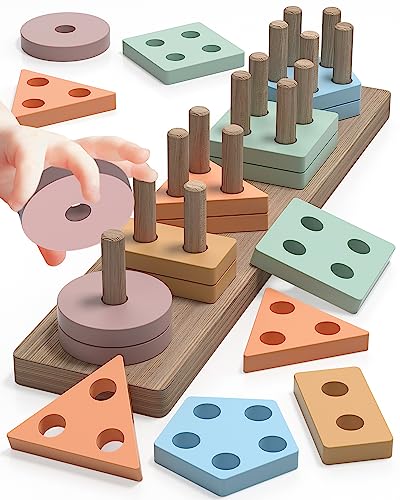 Zartores Montessori Toys for 1 2 3 Year Old Boys Girls, Shape Sorter Wooden Toys for Toddlers 1-3, Toddler Toys Age 1-2, 1 2 3 Year Old Girl Boy Gifts, Preschool Toddler Puzzles
