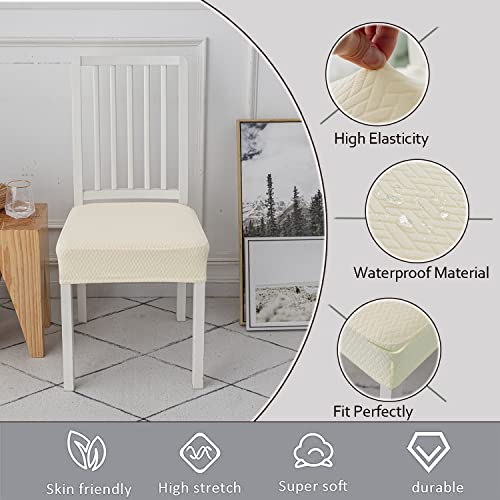LANSHENG Stretch Chair Seat Covers Waterproof Seat Covers for Dining Room Chairs, Jacquard Reamovable Washable Kitchen Chair Slipcovers Protector, Dining Seat Covers Set of 6, Wine Red