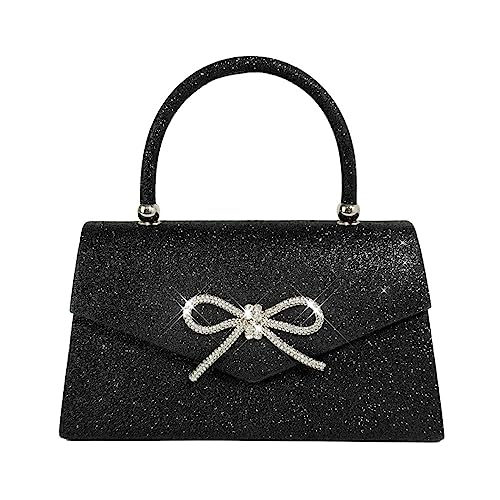 Trisapu Womens Evening Bag Sparkly Bow Clutch Purse Wedding Party Purses Glitter Rhinestone Cocktail Prom Handbags Black