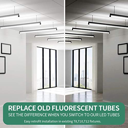 TRLIFE 4FT LED Light Bulbs, T8 4FT LED Tube Lights 28W 5000K Daylight White, 3360 Lumens Dual Row LEDs Replacement for 4 FT Fluorescent Fixture, Clear Cover, Dual-end Powered, Ballast Remove(4 Pack)
