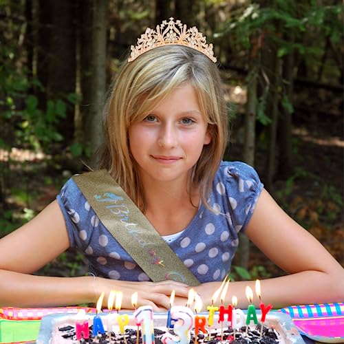 Vovii Birthday Sash and Tiara for Girls Birthday Girl Gold Sash and Rhinestone Gold Tiara Set Birthday Decoration Headband for Little Girl Hair Accessories for Birth Party Gold