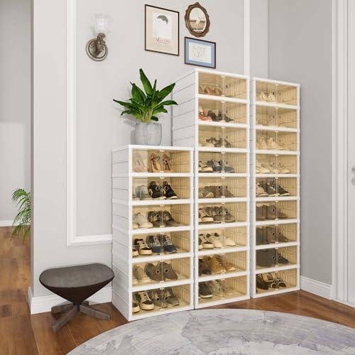 FLEXIMOUNTS Shoe Rack Organizer Storage Box 6 Tiers-12 Pairs, Portable Folding Shoe Rack for Closet Entryway, Collapsible Shoe Cabinet with Magnetic Clear Door for Front Door Entrance