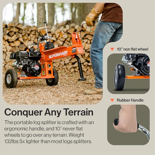 SuperHandy Log Splitter Portable 20 Ton Rapid Auto Return Ram System Bucher Gear Pump 7HP Engine Horizontal Full Beam Steel Wedge Firewood Splitting Forestry Harvesting