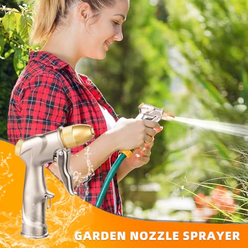 Garden Hose Nozzle, Upgrade 100% Heavy Duty Metal High Pressure Water Hose Nozzle with 4 Spray Patterns Rotating for Outdoor Lawn & Garden Watering, Car & Pet Washing