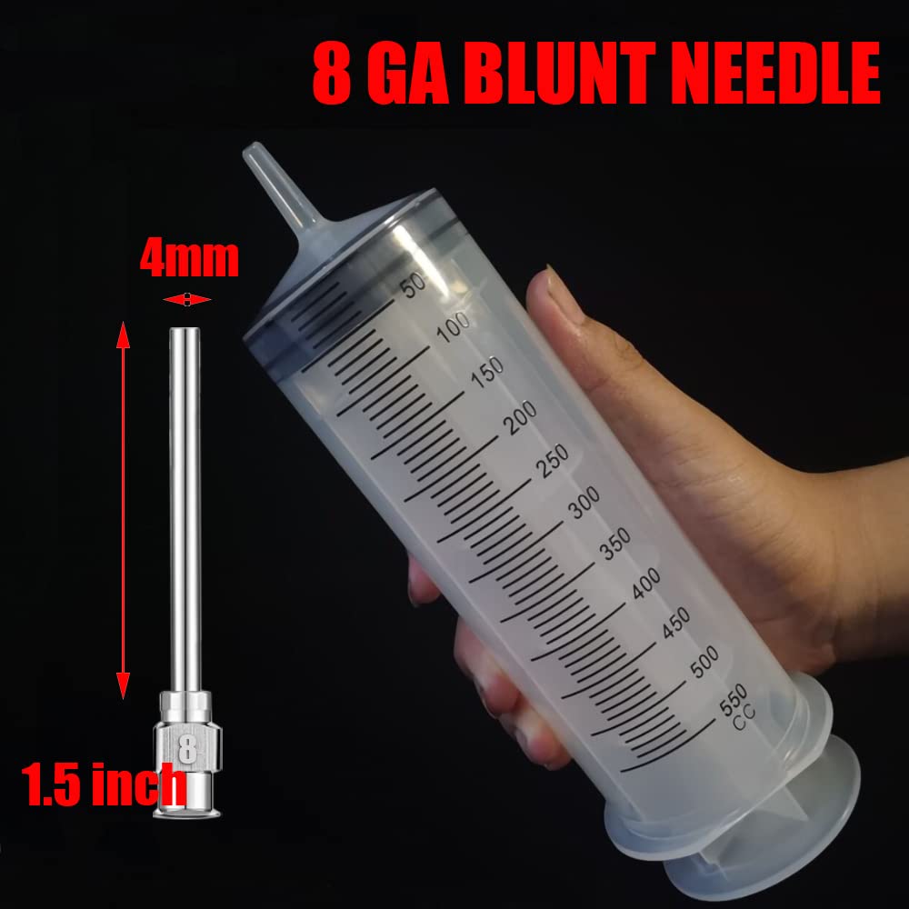 Giant Syringe for Liquid, Plastic Large 500ml Big Syringe with 31.5Inch Tube, 8Ga Blunt Needle, Individual Sterile Sealed for Scientific Dispensing Watering Paint Oil Refilling Feeding Measure