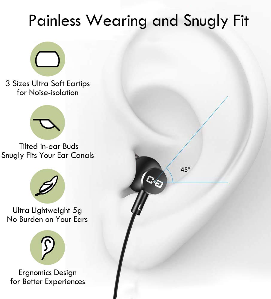 Extra Long Earbuds for TV & PC, with 12FT Spring Coiled Extension Cable, Volume Control & Mic, in-Ear Wired Headphones for 3.5mm Audio Output Devices, ChanGeek CGS06
