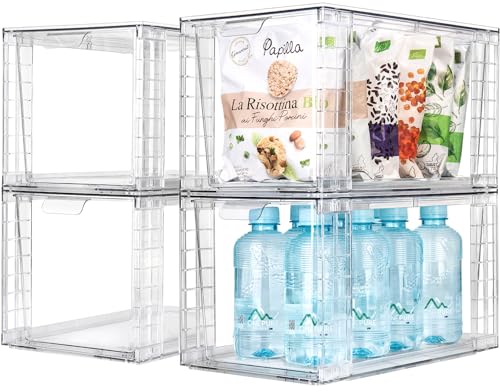 Zero Zoo 1Pack Large Stackable Kitchen Storage Drawers, Clear Foods Organizer Bins with Handles, Easily Assemble for Bathroom, Kitchen, Pantry, Cabinet, Closet(XL-Down Handle)