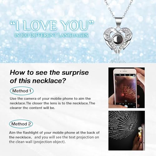 Preserved Real Cyan Rose Gift with I Love You in 100 Languages Necklace, Cute Gifts for Girlfriend, Women, Mom, Wife, Gifts Idea on Christmas, Valentine's Day,Birthday, Mother's Day