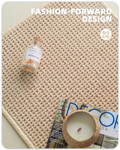 Color&Geometry Chenille Rubber Backed Beige Bathroom Rugs- Non Slip, Absorbent, Quick Dry, Washable- 16"x24" Small Bath Mat Thin Bathroom Rugs Fit for Small Bathroom