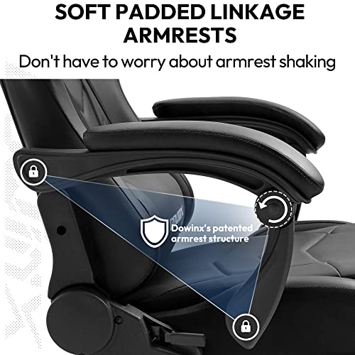 Dowinx Gaming Chair Ergonomic Office Recliner for Computer with Massage Lumbar Support, Racing Style Armchair PU Leather E-Sports Gamer Chairs with Retractable Footrest (Black)